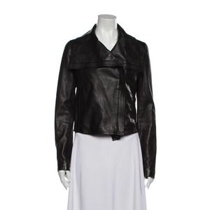 Vince Women Black Leather Cross Front Moto Biker Jacket‎ Size Medium